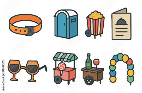 Party icon set. simple party, wine, popcorn, menu, balloon, candy cart vector icons.