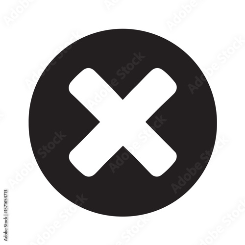 Simple black circle with a white cross symbol inside representing a close or cancel button