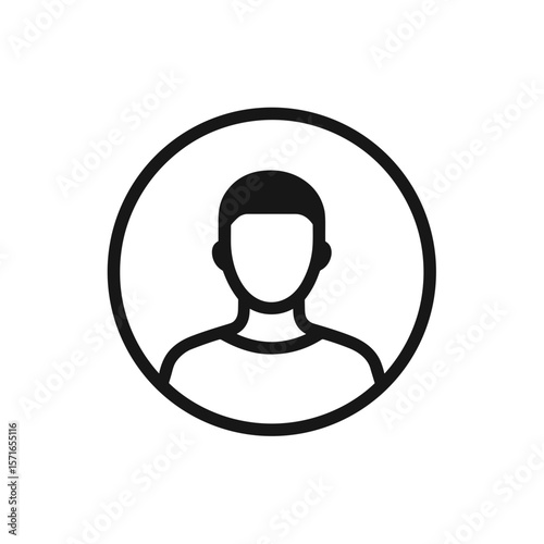 Silhouette of a person in a circular frame with no facial features  