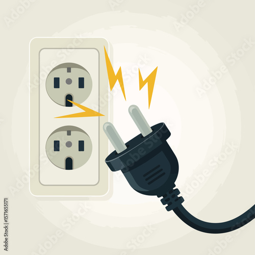 Electrical plug about to connect to a wall socket with sparking energy