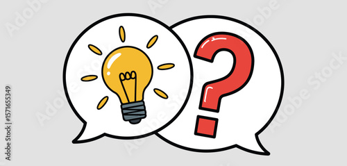 Bright idea and question mark in speech bubbles representing innovation and inquiry