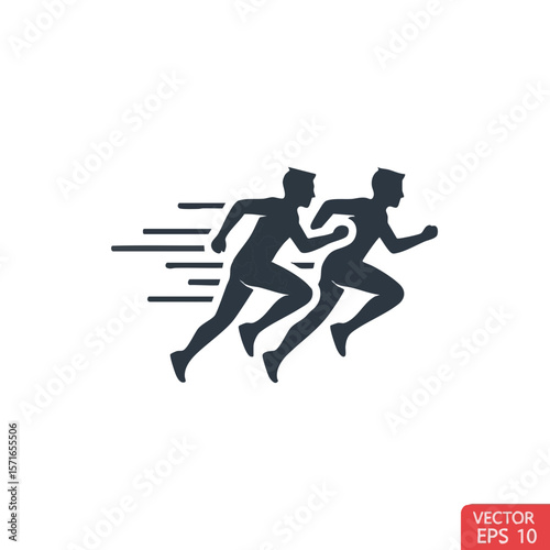 Two Minimalist Runners Side by Side with Motion Lines, Flat Icon