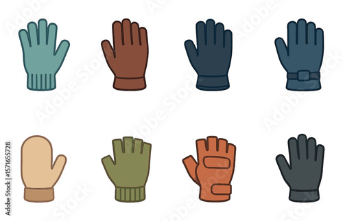Glove set. modern handwear silhouette gloves. winter, mittens, sports, casual vector icons.