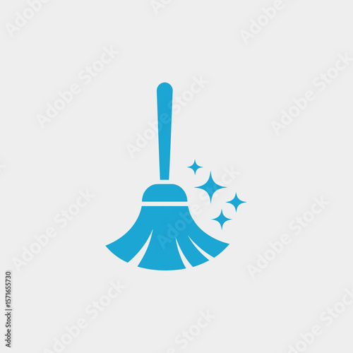 Blue broom icon with sparkling stars symbolizing cleanliness and tidiness