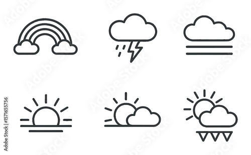 Weather icons set. simple weather symbols: rain, sun, cloud, rainbow, fog, storm vector icons