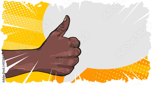 Pop art style hand thumb up vector illustration banner poster