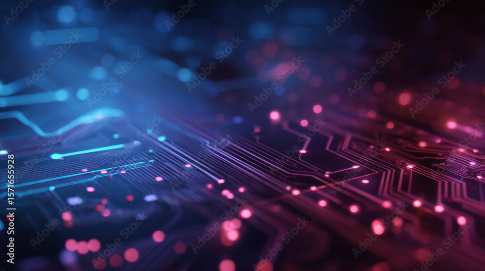 Fototapeta premium Abstract digital technology futuristic circuit blue pink background, Cyber science tech, Innovation communication future, Ai big data, internet network connection, Cloud hi-tech illustration vector 3d
