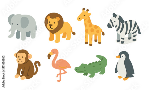 Zoo animals set. simple silhouette icons: elephant, lion, giraffe, zebra, monkey vector icons.