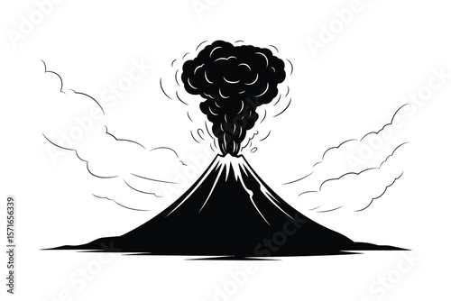 Powerful erupting volcano vector in monochrome style

