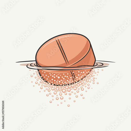 Orange effervescent tablet dissolving in water creating bubbles and fizz