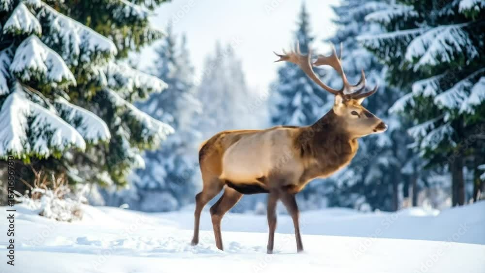 Deer in snowy forest Deer in snowy forest