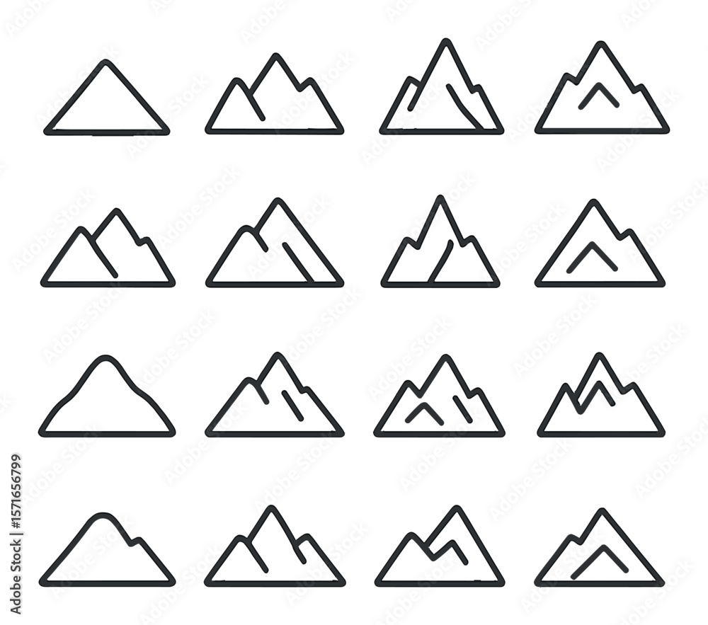 Mountain shape set. simple mountain, peak, ridge, hill, summit silhouette vector icons. Mountain shape set. simple mountain, peak, ridge, hill, summit silhouette vector icons.