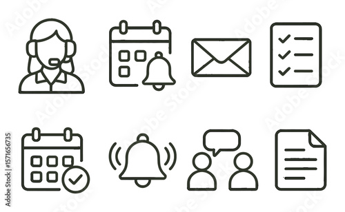 Digital work icon set. office tasks simple style: email, calendar, checklist, document vector icons.
