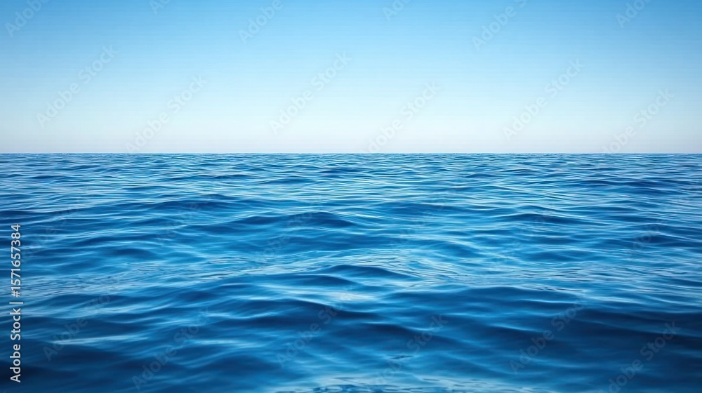 Obraz premium Calm ocean, vibrant blue, flat horizon