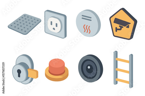 Home safety icon set. simple home security, alarm, lock, camera, ladder vector icons.