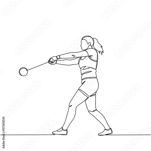 Woman throwing cannonball in athletic pose on a minimal background  