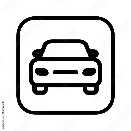 Simple line drawing of a car icon in black and white  