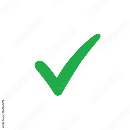 Simple green check mark symbol isolated on a clean white background for approval and success