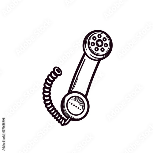 Vintage toy phone in black and white line art design Concept of Children's Toys  