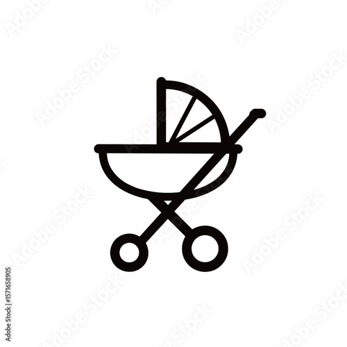 Toy stroller design in minimalist black line art style  
