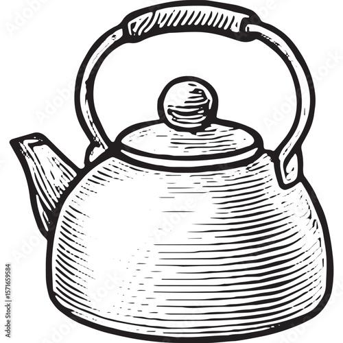 Vintage Kettle Icon - Black and White Hand-Drawn Tea Kettle Illustration