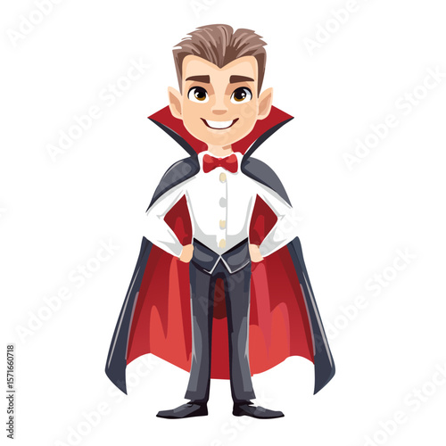 Cartoon Vampire Character – Vector Illustration on White Background for Halloween and Spooky Design Themes

