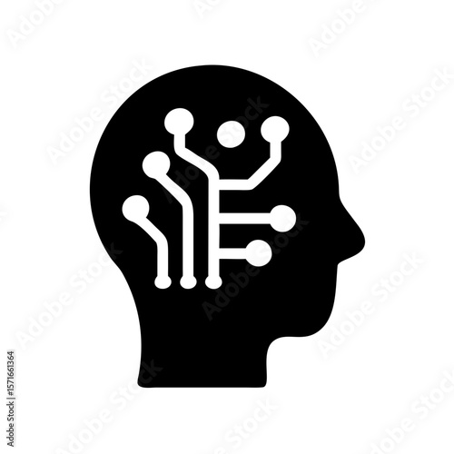 Sleek gender neutral head silhouette profile design with abstract and future ai elements