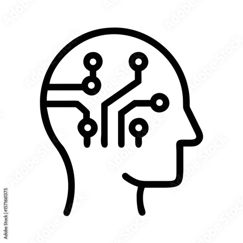 Sleek gender neutral human head silhouette with ai circuitry depicting the future