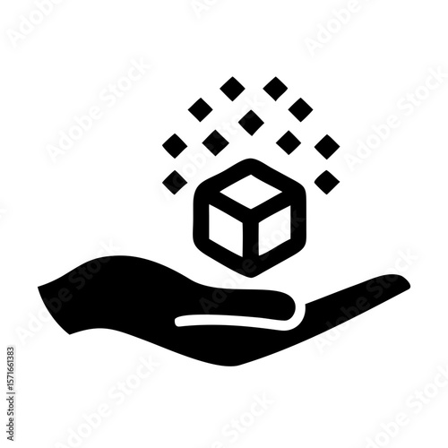 Simple black silhouette of a hand gently holding design for future ai concepts