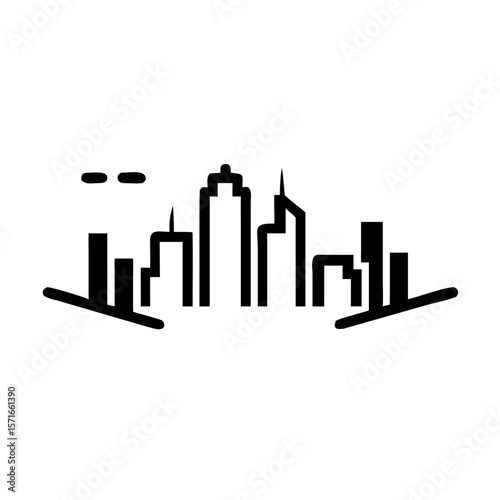 Black silhouette design of a modern city skyline reflected vector illustration