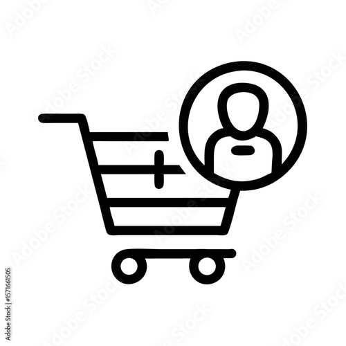 Shopping cart silhouette with stylized human profile design representing ai future