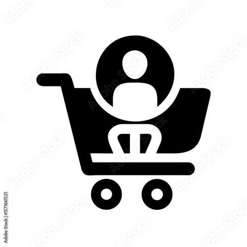 Silhouette design of a shopping cart and human profile for a modern ai future