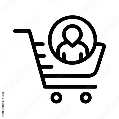 Silhouette design of a shopping cart with a stylized human profile for future ai applications