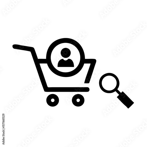 Silhouette design depicting a shopping cart or bag and a stylized human profile illustrating ai future