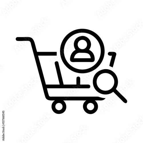 Vector silhouette design of a shopping cart with human profile for future ai shopping