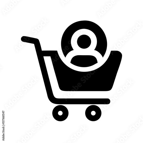 Stylized silhouette of a shopping cart incorporating a human profile design