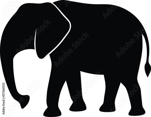 A baby elephant walking behind its mother gently with lowered head silhouette Vector