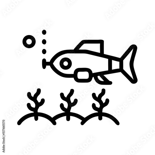 Black silhouette of a submersible drone or robotic fish design for ai and future underwater exploration