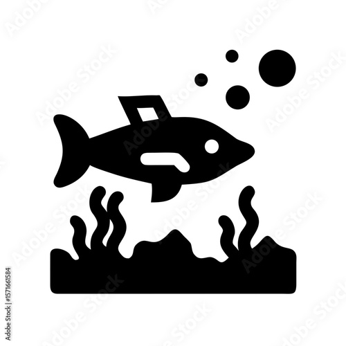 Black silhouette of a submersible robotic fish ai design with transparency