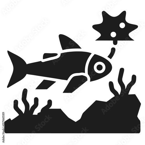 Silhouette design of a submersible ai drone or robotic fish exploring underwater scenes
