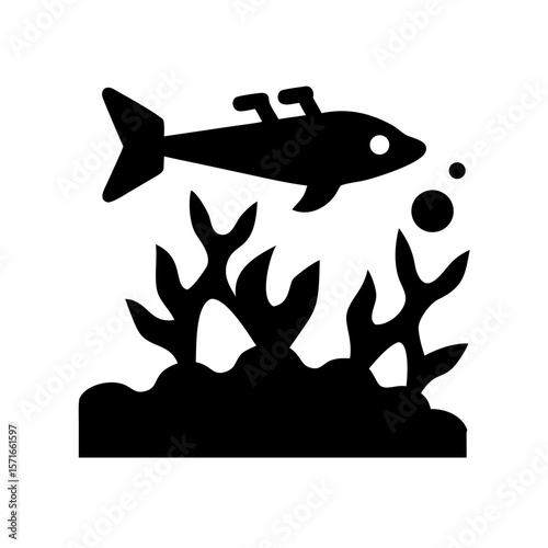 Silhouette design of a submersible drone or robotic fish depicting artificial intelligence for future exploration