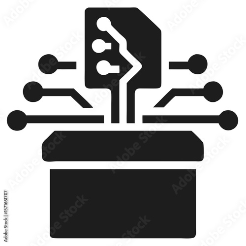 Abstract black silhouette design representing circuitry and innovative ai applications.