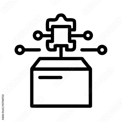 Black silhouette depicting a voting ballot box integrated with an ai processing symbol
