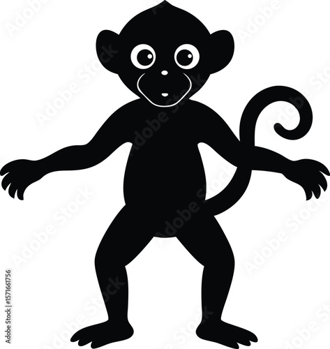 A baby monkey standing on two legs with arms raised slightly upward silhouette Vector