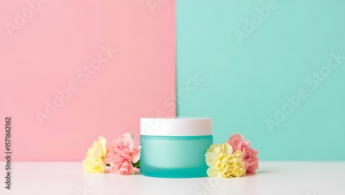 Wallpaper Mural a beauty product with flowers on a colorful background. Torontodigital.ca