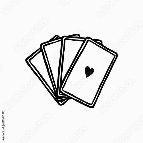 Playing cards with heart symbol on white background  