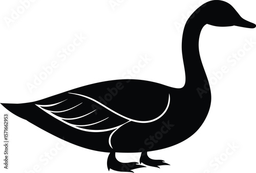 A goose stretching its neck forward with body angled slightly downward silhouette Vector