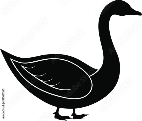 A goose with its neck forming a smooth s shape in elegant standing pose silhouette Vector