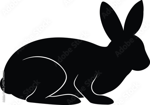 A long eared rabbit resting with front legs tucked in peaceful relaxed pose silhouette Vector