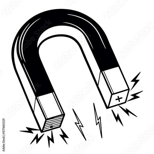Magnet icon, magnetic field symbol, attracting object or material, science and physics concept, flat vector illustration